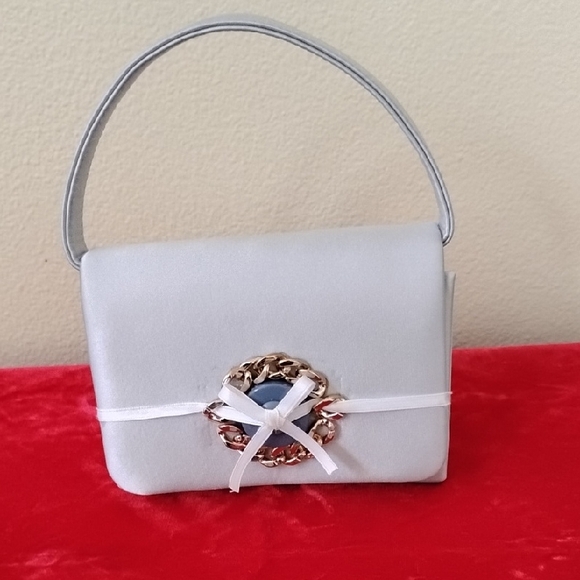 NWOT Elegant  Light Blue Handbag with Gold Accent - Picture 2 of 9